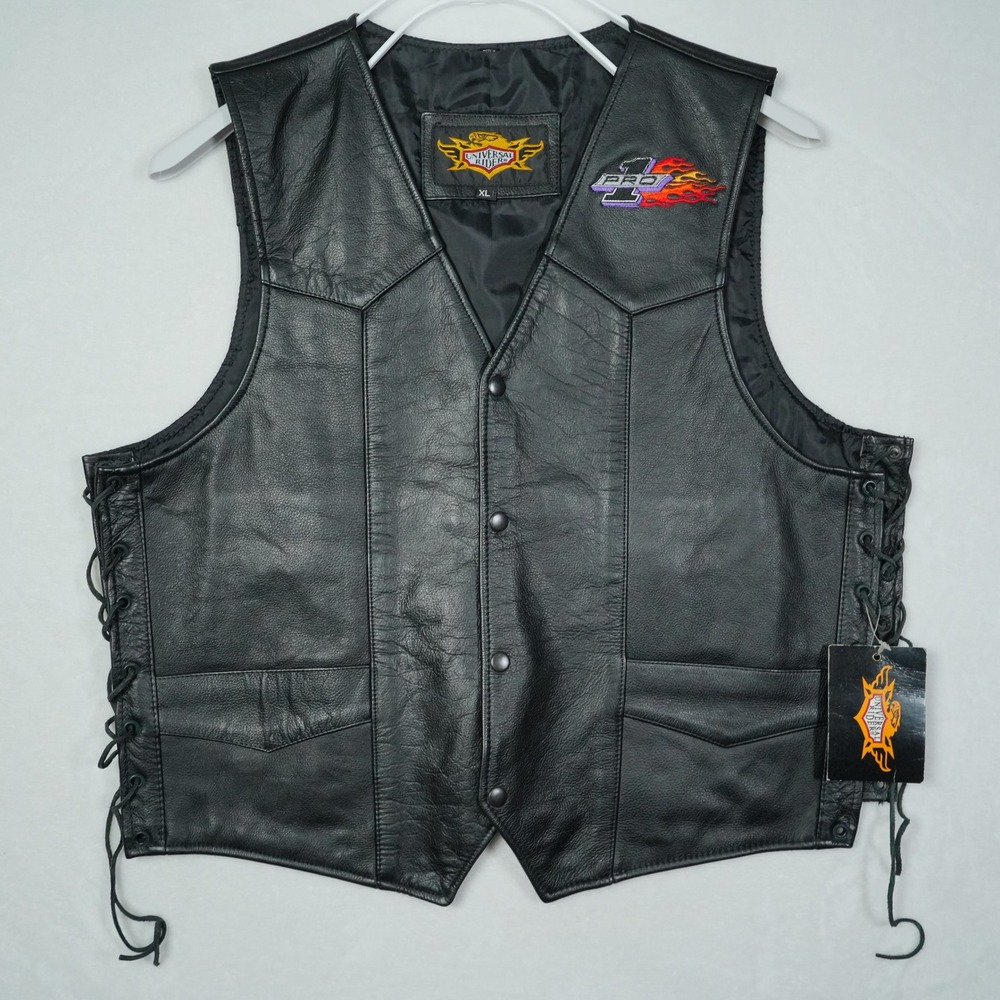 Universal Rider Mens Black Leather Motorcycle Vest Side Lace XL 51584 NEW